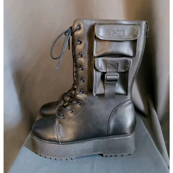 Women Combat Festival Rave Mid-Calf Boots Chunky Platform Heel Lace Up Size 10 M - Picture 2 of 8